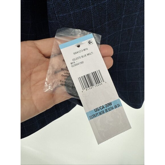 Le Suit Plus Size 20 Contrast-Collar Windowpane Check Jacket Celeste Blue Multi - Picture 7 of 10